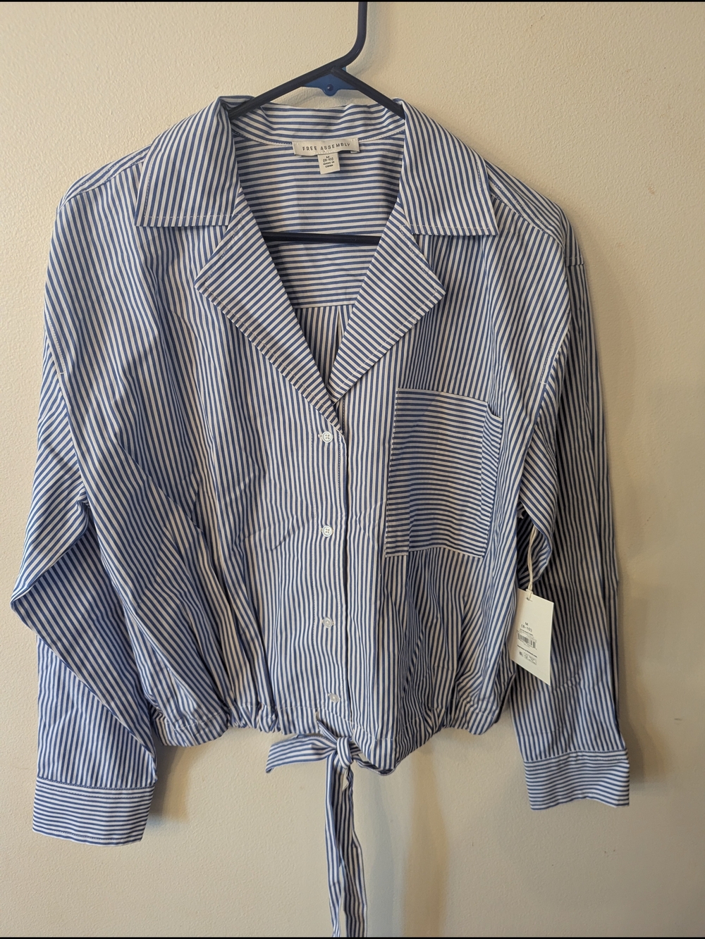 White House Black Market Blue & White Stripe Tie-Hem Shirt Women M 8-10